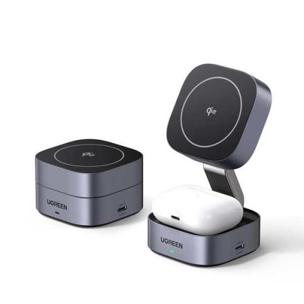 UGREEN W702 QI2 2IN1  Magnetic Magsafe Wireless Charger - Grey