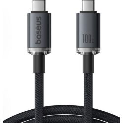 Καλώδιο Φόρτισης Baseus Crystal Shine Braided USB-C σε USB-C, 100W, 20Gbps, 1,5m - Black