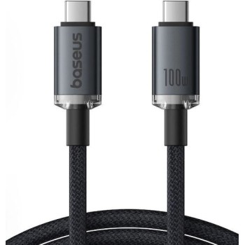 Καλώδιο Φόρτισης Baseus Crystal Shine Braided USB-C σε USB-C, 100W, 20Gbps, 1,5m - Black