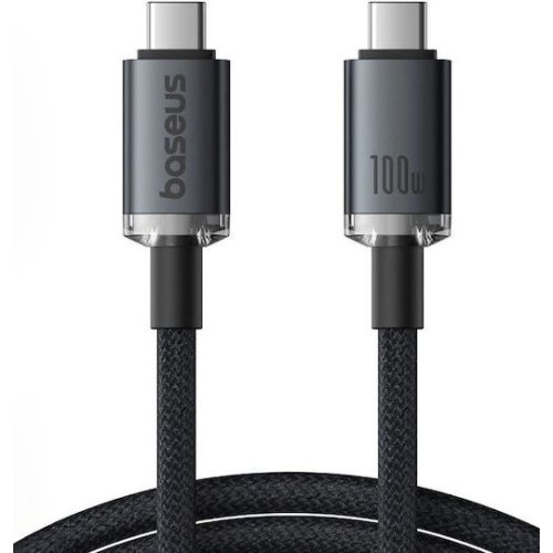 Καλώδιο Φόρτισης Baseus Crystal Shine Braided USB-C σε USB-C, 100W, 20Gbps, 1,5m - Black