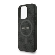 Σκληρή Θήκη Δερματίνης με Magsafe Guess Back Cover 4G Colored Ring Strap για iPhone 16 Pro Max - Black
