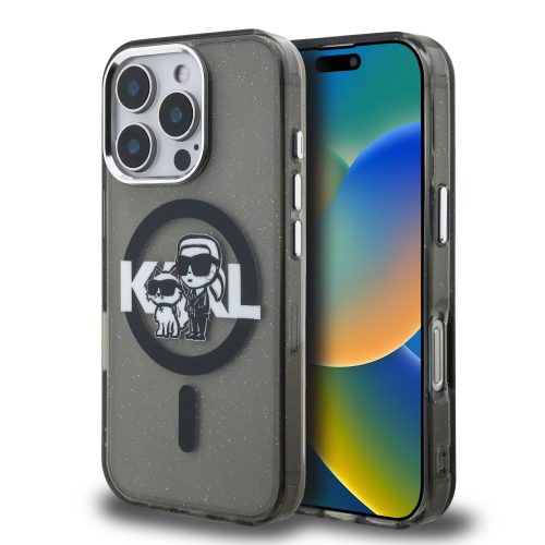 Σκληρή Θήκη Karl Lagerfeld Back Cover με MagSafe IML Glitter Karl and Choupette Sketch για iPhone 16 Pro Max - Black