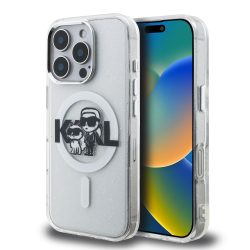Σκληρή Θήκη Karl Lagerfeld Back Cover με MagSafe IML Glitter Karl and Choupette Sketch για iPhone 16 Pro Max - Clear