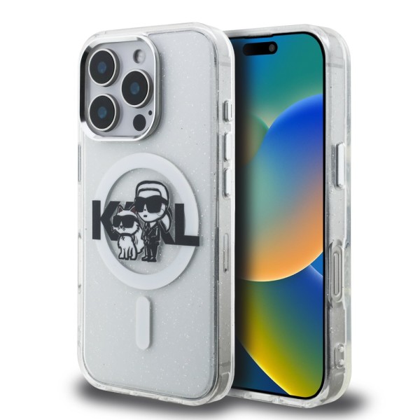 Σκληρή Θήκη Karl Lagerfeld Back Cover με MagSafe IML Glitter Karl and Choupette Sketch για iPhone 16 Pro Max - Clear