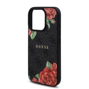 Σκληρή Θήκη Δερματίνης με Magsafe Guess Back Cover 4G Roses για iPhone 16 Pro Max - Black