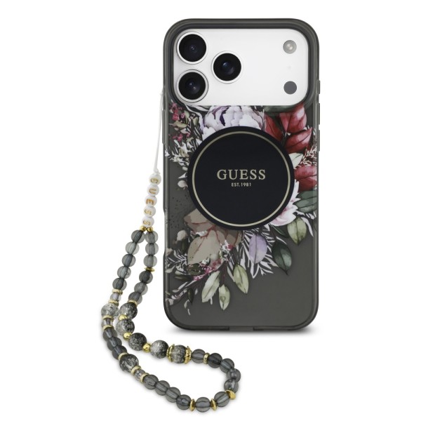 Σκληρή Θήκη Guess Back Cover με MagSafe IML Flowers Strap για iPhone 17 Pro Max - Black