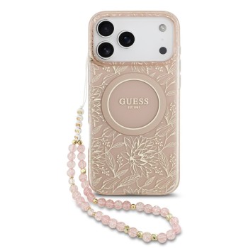 Σκληρή Θήκη Guess Back Cover με MagSafe IML Flowers Allover Strap για iPhone 17 Pro Max - Pink