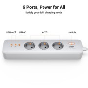 Πολύπριζο Ασφαλείας UGREEN CD286 25357 6 Θέσεων GaN PD 30W 2m - Λευκο