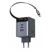 Φορτιστής UGREEN X616 65828 100W GaN PD με Καλώδιο Type-C Ρυθμιζόμενου Μήκους 0.7m  και Θύρα USB-Α  & θύρα USB-C  - Grey