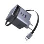 Φορτιστής UGREEN X616 65828 100W GaN PD με Καλώδιο Type-C Ρυθμιζόμενου Μήκους 0.7m  και Θύρα USB-Α  & θύρα USB-C  - Grey