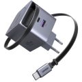 Φορτιστής Ugreen X614 65822 45W GaN PD με Καλώδιο Type-C Ρυθμιζόμενου Μήκους 0.7m και Θύρα USB-Α  & θύρα USB-C  - Grey
