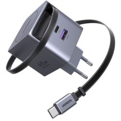 Φορτιστής Ugreen X614 65822 45W GaN PD με Καλώδιο Type-C Ρυθμιζόμενου Μήκους 0.7m και Θύρα USB-Α  & θύρα USB-C  - Grey