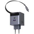 Φορτιστής Ugreen X615 65825 65W GaN PD με Καλώδιο Type-C Ρυθμιζόμενου Μήκους 0.7m και Θύρα USB-Α  & θύρα USB-C  - Grey