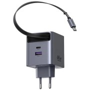 Φορτιστής Ugreen X615 65825 65W GaN PD με Καλώδιο Type-C Ρυθμιζόμενου Μήκους 0.7m και Θύρα USB-Α  & θύρα USB-C  - Grey
