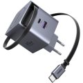 Φορτιστής Ugreen X615 65825 65W GaN PD με Καλώδιο Type-C Ρυθμιζόμενου Μήκους 0.7m και Θύρα USB-Α  & θύρα USB-C  - Grey