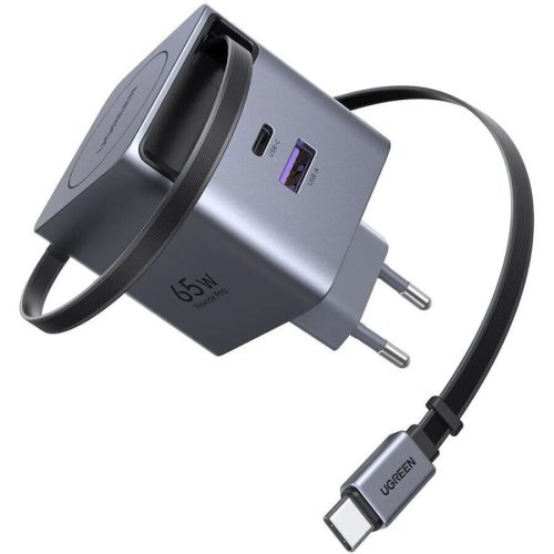 Φορτιστής Ugreen X615 65825 65W GaN PD με Καλώδιο Type-C Ρυθμιζόμενου Μήκους 0.7m και Θύρα USB-Α  & θύρα USB-C  - Grey
