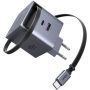Φορτιστής Ugreen X615 65825 65W GaN PD με Καλώδιο Type-C Ρυθμιζόμενου Μήκους 0.7m και Θύρα USB-Α  & θύρα USB-C  - Grey