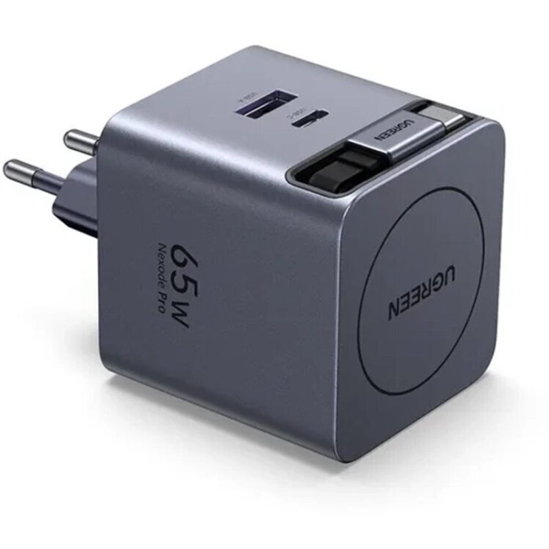 Φορτιστής Ugreen X615 65825 65W GaN PD με Καλώδιο Type-C Ρυθμιζόμενου Μήκους 0.7m και Θύρα USB-Α  & θύρα USB-C  - Grey