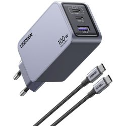 Σετ Φόρτισης UGREEN Nexode Pro 100W με Καλώδιο USB-C σε USB-C – GaN Fast Charge – Black
