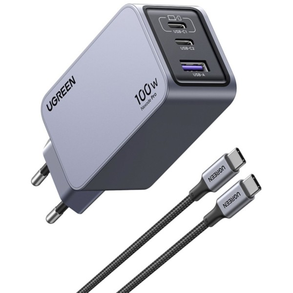 Σετ Φόρτισης UGREEN Nexode Pro 100W με Καλώδιο USB-C σε USB-C – GaN Fast Charge – Black