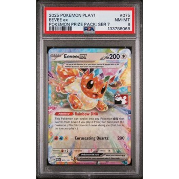Eevee ex #075 – Play! Pokémon Prize Pack Series 7 (2025) – PSA 8 MINT – English