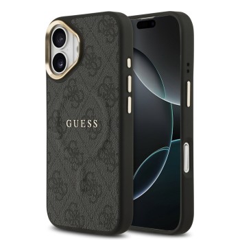 Σκληρή Θήκη Δερματίνης Guess Gold Frame με MagSafe για iPhone 17 - Black