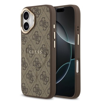 Σκληρή Θήκη Δερματίνης Guess Gold Frame με MagSafe για iPhone 17 - Brown