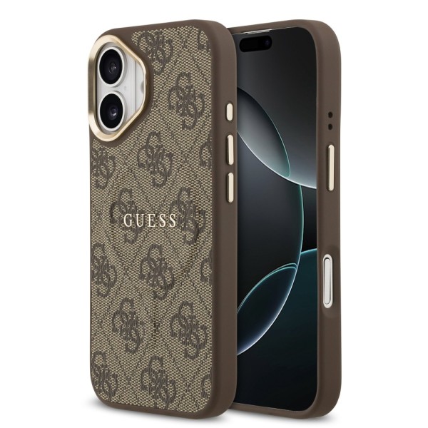 Σκληρή Θήκη Δερματίνης Guess Gold Frame με MagSafe για iPhone 17 - Brown
