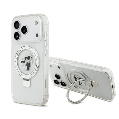 Σκληρή Θήκη Karl Lagerfeld Ringstand Karl and Choupette με MagSafe για iPhone 17 Pro - Clear
