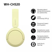 Ασύρματα ακουστικά Sony Wireless Headphones On Ear (WH-CH520) με 50 ώρες Λειτουργίας και Quick Charge - Yellow