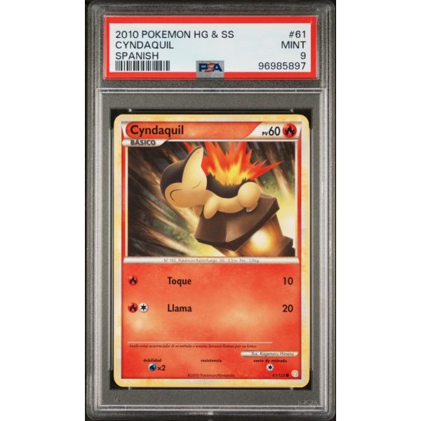 Cyndaquil - Non Holo - Heart Gold & Soul Silver - English 2010 - #061/123 - PSA MINT 9 - Pokemon Graded Card