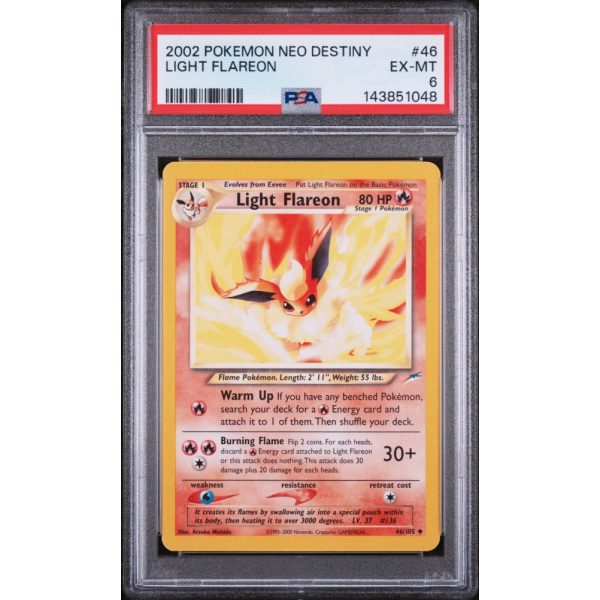 Light Flareon- Non Holo - Neo Destiny - English 2002 - #046/105 - PSA EX-MT 6 - Pokemon Graded Card
