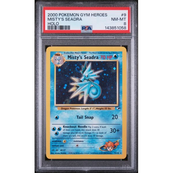 Misty”s Seadra - Holo -2000 Pokemon GYM HEROES #009/132 - PSA NM-MT 8 - Pokemon Graded Card