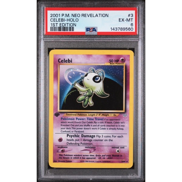Celebi Holo 1st Edition - Neo Revelation - English 2001 #3/64 PSA EX-MT 6 - Pokemon Graded Card
