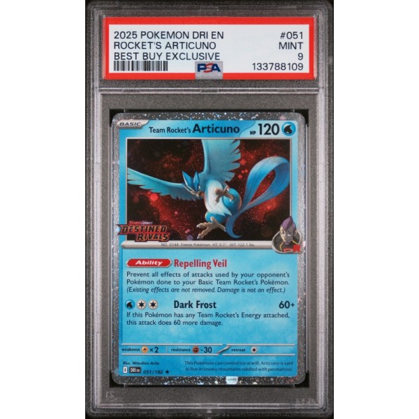 Team Rocket”s Articuno #051 – Destined Rivals (2025) – PSA 9 MINT – English