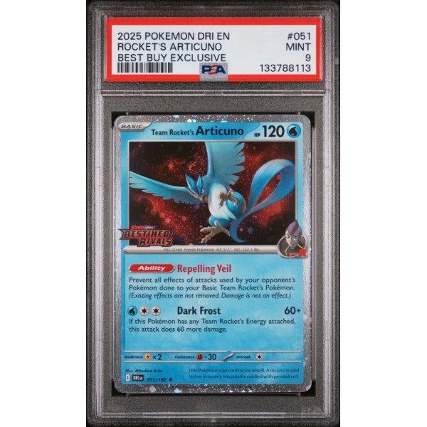 Team Rocket”s Articuno #051 – Destined Rivals (2025) – PSA 9 MINT – English