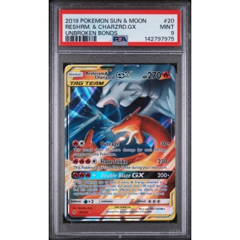 Charizard & Reshiram GX - Sun & Moon - Unbroken Bonds - English 2019 - #020/214 - PSA MT 9 - Pokemon Graded Card