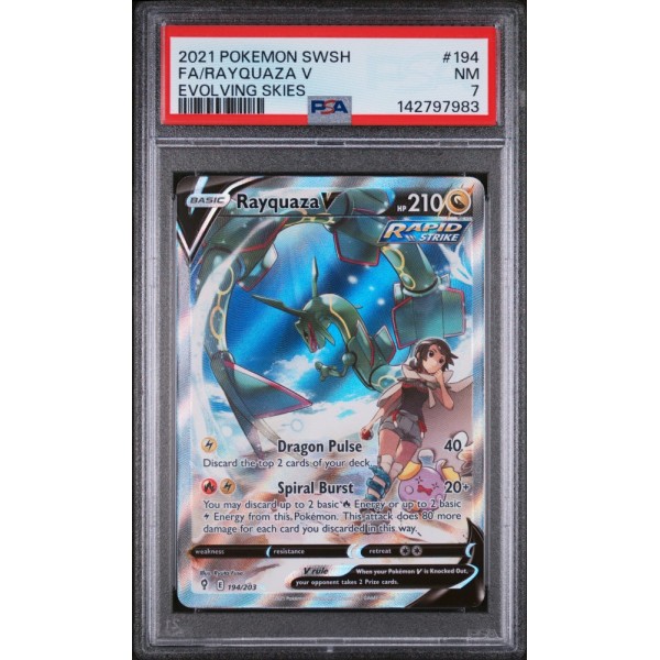 Rayquaza V - Evolving Skies - English 2021 - #194/203 FA - PSA NM 7 - Pokemon Graded Card