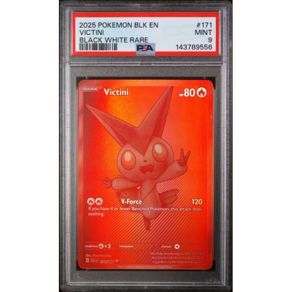 Victini - Black Bolt - English 2025 - 171/086 Black White Rare - PSA MINT 9 - Pokemon Graded Card 