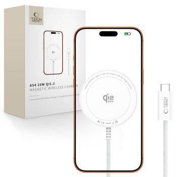 Ασύρματος Φορτιστής Tech-Protect A54 Qi2 με Καλώδιο USB-C 25W – White