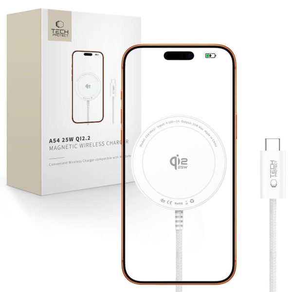 Ασύρματος Φορτιστής Tech-Protect A54 Qi2 με Καλώδιο USB-C 25W – White