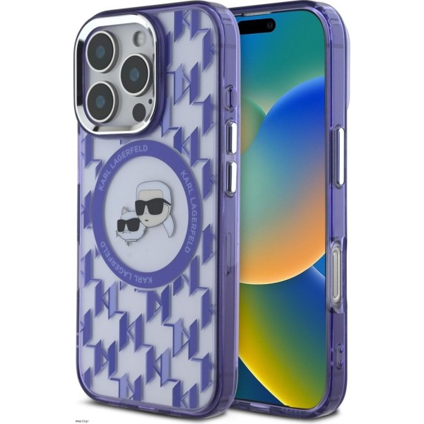 Σκληρή Θήκη Karl Lagerfeld IML Monogram K&CH Heads MagSafe για το iPhone 16 Pro  - Purple
