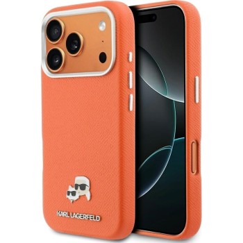 Σκληρή Θήκη Karl Lagerfeld PU Karl and Choupette Heads Pins MagSafe για iPhone 17 Pro Max - Orange