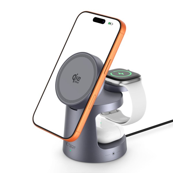 Tech-Protect Ασύρματος Φορτιστής (QI2.2) A48 3in1 Magnetic Magsafe 25W - Dark Grey