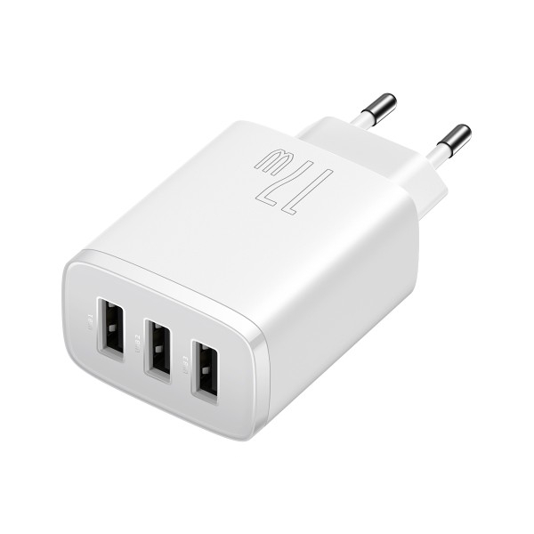 Φορτιστής Baseus Compact Quick Charger με 3 Θύρες USB A 17W - White