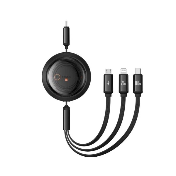 Καλώδιο Φόρτισης Baseus Free2Draw Fast Charge & Data Transfer Cable 3in1 100W, USB-C to USB-C, Lightning, Micro, 1.1m - Black