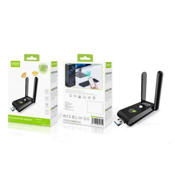 USB 3.0 Green Lyca Wireless Wifi Adapter 1300Mbps Dual Band 5G / 2.4G - Black