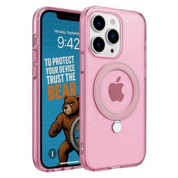 Θήκη Σιλικόνης Orso Ostand με Magsafe για Apple iPhone 14 Pro - Glitter Clear Pink