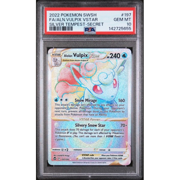 Alolan Vulpix VSTAR - Silver Tempest - English 2022 - #197/195 - PSA GEM MINT 10 - Pokemon Graded Card