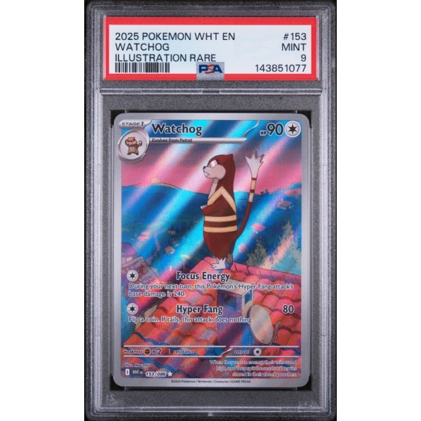 Watchhog - White Flare - English 2025 - #153 - PSA MINT 9 - Pokemon Graded Card 